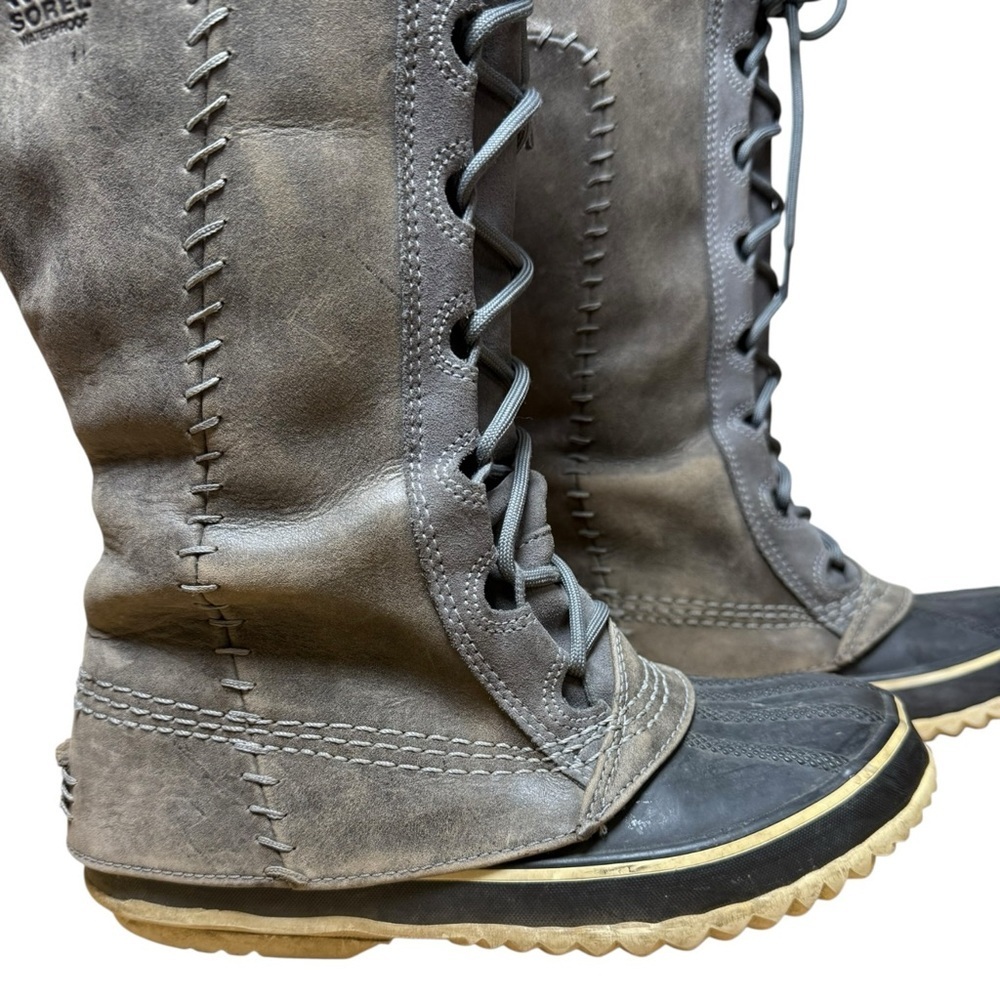 Sorel Cate The Great Tall Waterproof Leather Winter Snow Boots Wmn’s Size 6 Grey - Picture 11 of 12